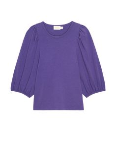 A classic crewneck with a twist: balloon sleeves. Our advice? Get every color. (This one comes in Bright Violet.) | Evita Top in Bright Violet | Ethical Essentials Rails Clothing, Nation Ltd, Balloon Sleeve Top, Retro Brand, Jumpsuit Jacket, Cardigan Sweater Dress, Every Color, Mother Denim, Sweater Tank Top