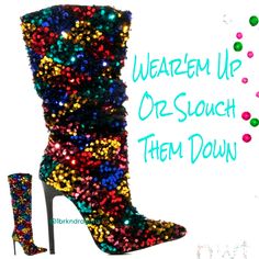 Nmt Patterns Sequin Boots Tall & Knee High Boots Filed Sequined Embellished Boot Ake Your Style To The Next Level With Sequin Stiletto Boot. This Unique, Knee-High Boot Features A Shimmery Checker Print And A Pointed Toe Highlighted By Jewel Toned Sequins. With The Ability To Scrunch The Boot Down Or Leave It Up, You Can Show Off This Stunning Boot And Turn Heads All Night With Any Outfit That's Right Wear It Up Or Scrunch It Down! A Versatile Stunner! - 4.62” Heel Height Measure On Size 8 17” S Glamorous Heeled Boots For Party, Glamorous Party Season Heeled Boots, Silver Heeled Boots For Spring Party, Spring Party Silver Heeled Boots, Multicolor Round Toe Heeled Boots For Party, Embellished Fitted Party Boots, Multicolor Round Toe Boots For Party, Multicolor Round Toe Boots For Evening, Multicolor Round Toe Evening Boots