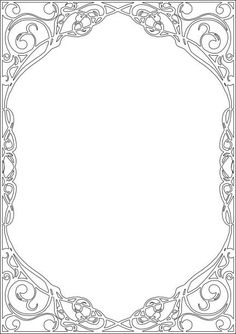 an ornate frame with swirls and scrolls on the edges, in black and white