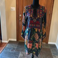 This Is A Fantastic Johnny Was Dress/Tunic In A Gorgeous Floral & Navy With Intricate Embroidery On Yoke, Back & Long Sleeves. Size S. Nwt Intricate Embroidery, Dress Tunic, Johnny Was, Tunic Dress, Gorgeous Dresses, Long Sleeve Dress, Long Sleeves, The Incredibles, Embroidery