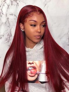 Hair Name: Wear Go Glueless Wigs Hair Style: Straight Hair Hair Length: 10-28inches Wig Weight: 200-320g/Wig (Depending on Length and Density) Color: 99J Burgundy Color Density: 180% Cap Size: Medium, 22.5inch (Customize Size Service >) Lace Size: 4x6 Pre-cut Lace Quality: 100% Virgin Human Hair Wigs Last for More Than One Year Lace Top Swiss Lace Shipment: DHL, FedEx, or UPS 3-10 Business Days Red Hair Inspo, Hair Color Burgundy, Straight Blonde Hair, Hd Lace Frontal, Blonde Lace Front Wigs, Frontal Hairstyles, Burgundy Hair, Body Wave Hair, Long Straight Hair