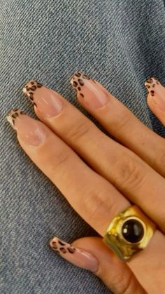 cheetah print nails cute squoval y2k mcbling vintage french tip Paznokcie Hello Kitty, Summery Nails, Girly Acrylic Nails, Print Nails, Classy Acrylic Nails, Animal Print Nails