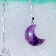 Natural Amethyst Moon Sterling Silver Necklace. Necklace Is Sterling Silver 16”. Amethyst Moon Pendant Is All Natural And Measures 1 1/2”. Comes With Gift Box. Silver Crescent Gemstone Necklace, Silver Amethyst Moon Phase Jewelry, Silver Amethyst Jewelry With Moon Phase, Healing Sterling Silver Moon Necklace, Purple Moon Shaped Spiritual Jewelry, Spiritual Purple Moon Shaped Jewelry, Spiritual Purple Moon-shaped Jewelry, Silver Crescent Necklace For Healing, Spiritual Amethyst Necklace With Moon Charm