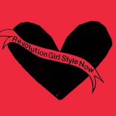 a black heart with a ribbon around it and the words revolution girl style now on it