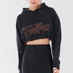 Brand New Adidas Fall Streetwear Top, Adidas Tops With Ribbed Cuffs For Streetwear, Adidas Black Hoodie For Spring, Adidas Logo Print Tops For Fall, Adidas Tops With Graphic Print For Fall, Adidas Crop, Cropped Sweatshirt, Crop Sweatshirt, Adidas Black