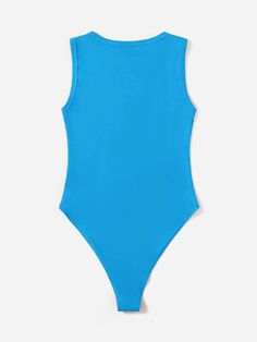 SHEIN Solid Skinny Bodysuit | SHEIN USA Blue Sleeveless Bodysuit For Swimming, Sleeveless Blue Bodysuit For Party, Blue Sleeveless Tank Top For Swimming, Blue Sleeveless Party Bodysuit, Blue Tank Top For Swimming, Casual Blue Sleeveless Bodysuit, Blue Body Suit, Cami Bodysuit, Womens Bodysuit