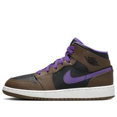 (GS) Air Jordan 1 Mid 'Purple Mocha' DQ8423-215 (AJ1/SNKR/Retro/Mid Top/Non-Slip/Basketball/Wear-resistant) Sporty Purple School Sneakers, Purple High-top Sneakers For School, Purple Low-top Sneakers For School, Air Jordan 1 Mid Purple, Air Jordan 1 Mid Gs, Jordan Outfit, Retro Basketball Shoes, Marina Blue, Mid Top