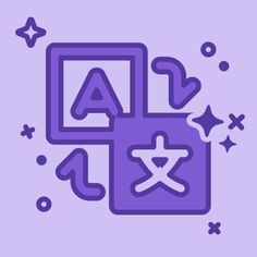 a purple icon with stars and shapes around it