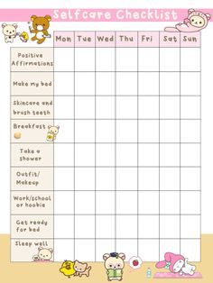 a baby shower checklist with teddy bears and other animals on it, including the child's name