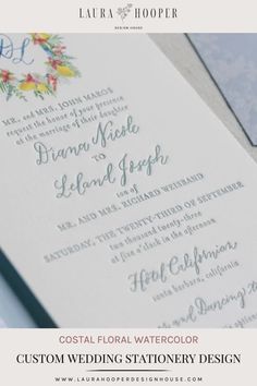 the wedding stationery is displayed in this image