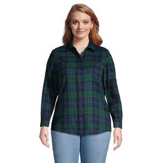 A cozy flannel construction and relaxed fit make this women's Lands' End boyfriend shirt a casual must have. A cozy flannel construction and relaxed fit make this women's Lands' End boyfriend shirt a casual must have. Plaid pattern Button front Long sleeves Chest pocket Soft flannel constructionFABRIC & CARE Cotton Machine wash Imported Size: 2X. Color: Dark Green. Gender: female. Age Group: adult. Plus Size Flannel, Cotton Long Sleeve Shirt, Deep Forest, Boyfriend Shirt, Supima Cotton, Button Front Shirt, Boyfriend Fit, Winter Sweaters, Casual Wardrobe