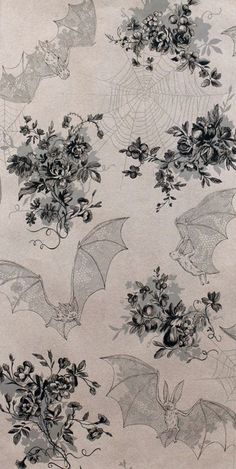 an image of bats and flowers on a white background