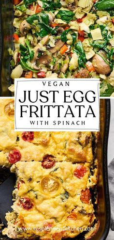 vegan just egg frittata with spinach in a casserole dish