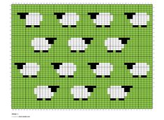 a cross stitch sheep pattern in green and black, with white sheep on the opposite side