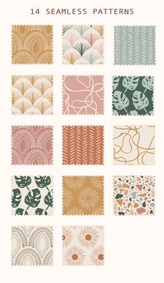 an image of different patterns for wallpapers and home decor, with the title'14 seamless patterns '