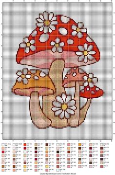 a cross stitch pattern with mushrooms on it