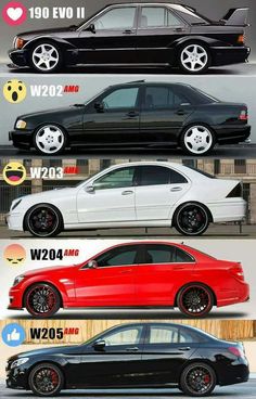 four different types of cars with the same price tag on each car's side