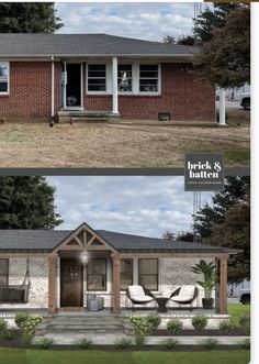 before and after pictures of a brick ranch house