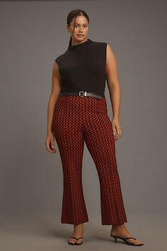 Meet Margot, a so-sleek high-rise pair boasting a kicky flare, flattering high-rise, and star-studded reviews. | The Margot Kick-Flare Cropped Pants by Maeve in Red, Women's, Size: L P, Nylon/Viscose/Elastane at Anthropologie Trendy High-waist Flares For Night Out, Trendy High Waist Flares For Night Out, Chic Flared Hem Flares For Work, Chic Flares With Flared Hem For Work, Chic High-waist Flares For Night Out, Chic High Waist Flares For Night Out, Chic Flare Pants For Fall, Trendy Wide Leg Flares For Night Out, Fitted Flares For Night Out In Fall