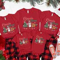 Celebrate the holiday season in style with our Christmas Cousin Crew Shirts, perfect for family matching moments and festive cousin reunions. These cozy shirts make an ideal gift for your next family reunion or Christmas cousin party, bringing everyone together with a fun and memorable design️🎅 PLEASE NOTE: Colors may seem different on the computer screen, or in the lighting in which the picture was taken. The way that we print our shirts is Direct-to-Garment printing, meaning that the design i Festive Family Matching T-shirt For Holidays, Family Matching Red Christmas Shirt, Red Family Matching Christmas Shirt, Red Christmas Top For Family Occasions, Cousin Crew Shirts, Family Reunion Shirts, Reunion Shirts, Cousin Gifts, Cousin Crew