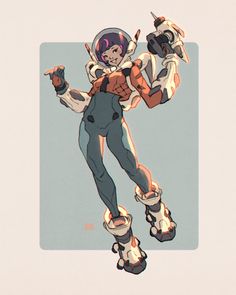 a drawing of a woman in an astronaut suit with roller skates on her feet