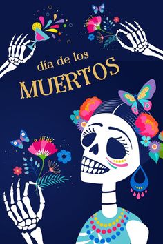 Cartel para anunciar el Día de los Muertos en México. Religious Crafts, Wallpaper Android, Good Morning Gif, Halloween Night, Dia De Muertos, Holiday Specials, Day Of The Dead, Craft Activities