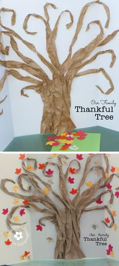 the tree is made out of paper and has leaves on it