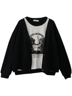 Color: Black, Size: One Size Black Oversized Y2k Sweatshirt, Black Harajuku Style Cotton Hoodie, Black Harajuku Sweatshirt For Streetwear, Affordable Black Harajuku Sweatshirt, Hoodie Patchwork, Black Kawaii Sweatshirt With Graphic Print, Patchwork Hoodie, Fashion Sweatshirts, Autumn Clothing