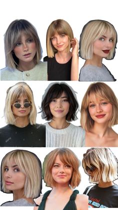 Bob French Bangs, Emma Stone Hair Short, Birkin Haircut, Fringe And Bob, Short Blonde Bob With Fringe, Short Hair Bangs Straight, Kare Haircut, Short Forehead Bangs, Berlin Haircut