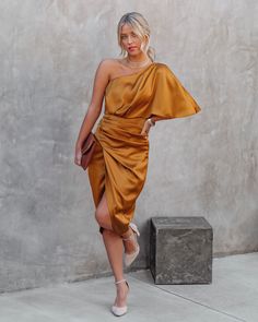 Satin Drape Dress, Drape Dress, Simple Bangle, Flowy Sleeves, Asymmetrical Skirt, Draped Dress, Persimmon, Clothing Size Chart, Womens Clothing Sizes