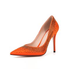 Shop Women's Orange Satin Beads Pointed Toe Stiletto Heel Pumps color Orange for Anniversary, Going out, Hanging out, Party, Red Carpet with worldwide Free shipping & Free return. Elegant Beaded Party Heels, Beaded Heels For Party, Elegant Orange Heels For Evening, Elegant Orange Heels, Elegant Orange Evening Heels, Orange Pointed Toe Heels With Sculpted Heel, Modern Orange Pointed Toe Heels, Orange Patent Leather Pointed Toe Heels, Orange Evening Heels With 4-inch Heel