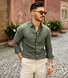 Green Shirt Outfits, Green Shirt Men, Mens Wedding Suits, Formal Mens Fashion