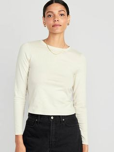 Fitted Long-Sleeve Cropped T-Shirt for Women | Old Navy Long Sleeve Under Shirt, Fall Long Sleeve Shirts, Basic Long Sleeve Shirt, Fall Winter Capsule Wardrobe, Straight Ankle Jeans, White Long Sleeves, Navy Outfit, 2024 Christmas, Fall Capsule Wardrobe