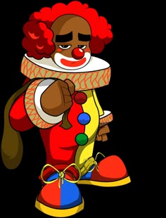 a cartoon clown with red hair is holding a toy and has the words honey don't play that on it