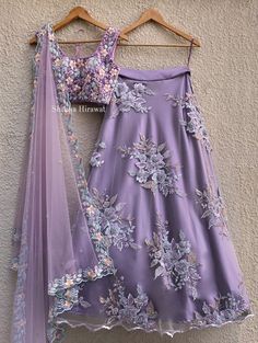 Amethyst Purple Lehenga Set Shrena Hirawat - Fabilicious Fashion Handmade Dupatta, Purple Lehenga, Satin Lehenga, Lehenga Pattern, Hand Embroidered Blouse, Simple Lehenga, Lehenga Designs Simple, Choli Designs, Net Lehenga