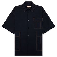 Marni’s Blue Tropical Wool Short-Sleeved Shirt is a must-have apparel silhouette. Crafted from wool, the boxy-fitting design features multiple flap patch pockets and is detailed with contrasting top stitching. The button-down closure and pointed collar finishes up the look. 100% wool Boxy fit Pointed collar Button-down closure Contrasting stitching Style No: CUMU0207A0 TW839 00B99 Contrast Top, Home T Shirts, Top Stitching, Shoulder Sleeve, Patch Pocket, Blue Black, Must Haves, High Fashion, Blue