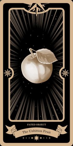 a tarot card with an apple on the front and back side, surrounded by stars