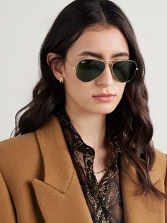 RAY-BAN Large aviator-style gold-tone sunglasses | NET-A-PORTER Aviator Sunglasses Women, Toronto Shopping, Ray Ban Sunglasses Women, Ray Ban Women, Sunglasses Women Aviators, Ray Ban Glasses, Green Lenses, Style Sunglasses, Sport Swimwear