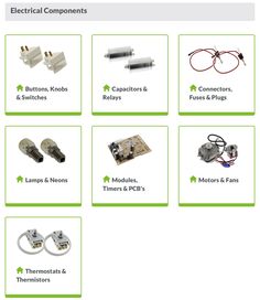 various electrical components displayed in an appliance page, including wires and connectors