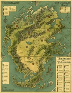 a large map with lots of different locations on it's sides, including the land and