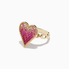 Effy Novelty 14K Yellow Gold Pink Sapphire and Diamond Heart Ring Red Heart Ring In 14k Gold, Heart-shaped 14k Gold Ruby Promise Ring, Valentine's Day Pink Gold Heart Cut Ring, 14k Gold Ring Jewelry For Valentine's Day, Pink Gold Fine Jewelry Rings For Valentine's Day, 14k Stamped Heart Ring For Valentine's Day, Yellow Gold Ruby Ring For Valentine's Day Promise, Heart Cut 14k Gold Heart Ring For Valentine's Day, 14k Gold Heart Cut Jewelry For Valentine's Day