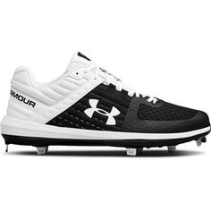 the under armour shoes are black and white