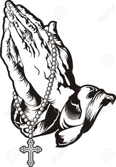 an image of a praying hands with rosary and cross on white background royalty free illustration