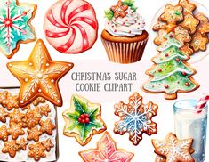 christmas sugar cookie clipart set with cookies, candy and other holiday treats on white background