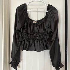 Perfect Condition, Never Worn. Black Blouse For Brunch In Fall, Grey Blouse, Bohemian Blouses, Bow Detail Dress, Altar'd State, Distressed Black Jeans, Embroidered Blouse, Pink Tops, Dress With Bow