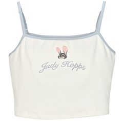 Add a touch of kawaii to your wardrobe with this adorable cami top featuring Judy from Zootopia. The delicate embroidery adds a whimsical touch, while the crisp white color makes it a versatile piece for any outfit.   Please note that this product includes only the cami top. Garment Size SizeSMLFull Length242526Bust717579Hem Circumference616569 Embroidered Cotton Camisole Top, White Floral Embroidery Camisole Tank Top, White Floral Embroidered Camisole Tank Top, Cute White Spring Camisole, Cotton Camisole With Floral Embroidery, White Embroidered Cami Tank Top, Cotton Floral Embroidered Camisole, Floral Embroidery Cotton Camisole, Cute Cotton Cami Tank Top