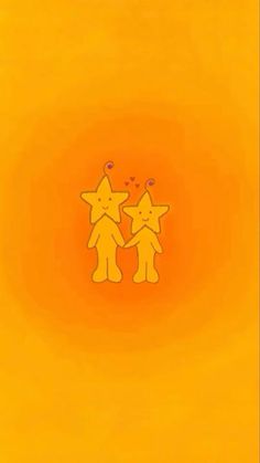 an orange background with two yellow stars and one is holding the other's hand