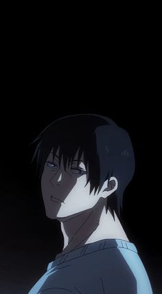 an anime character with black hair in the dark