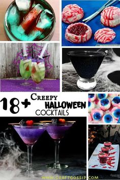 halloween cocktails and desserts are featured in this collage