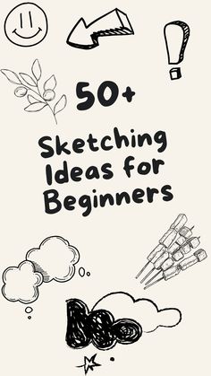 the cover of 50 + sketching ideas for beginners, with an image of clouds and